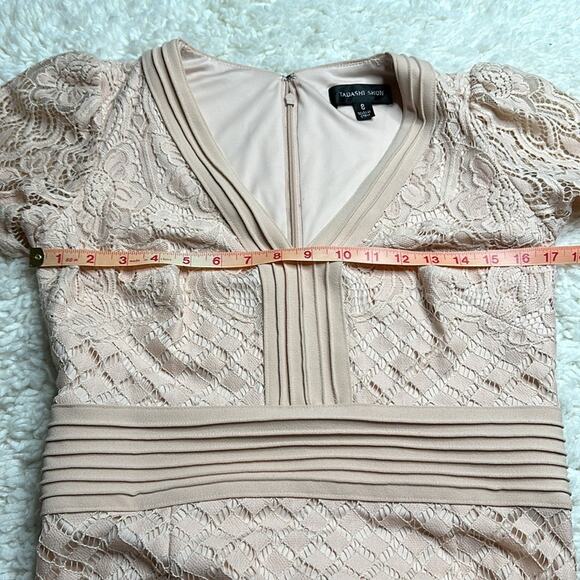 Tadashi Shoji Pink Puff Sleeve V-Neck Gown - Picture 8 of 16